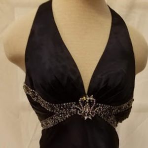 Bee Darlin dark navy halter gown
